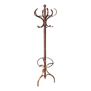 Vintage Bentwood Coat & Hat Rack, Hall Tree Thonet Style With Umbrella Ring For Sale