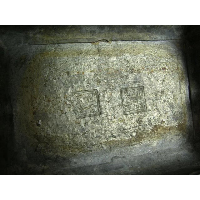 Tall Antique Chinese "Double-Happiness" Pewter Candlesticks - A Pair For Sale - Image 9 of 11