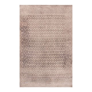 1900s Gray Geometric Antique Indian Agra Rug 4' 0" X 6' 2" Knotted Wool Carpet For Sale