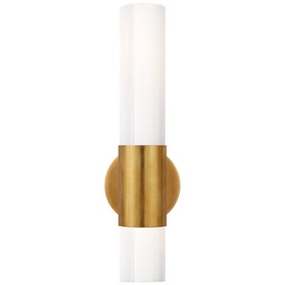 AERIN for Visual Comfort Signature Penz Medium Cylindrical Sconce in Hand-Rubbed Antique Brass with White Glass For Sale