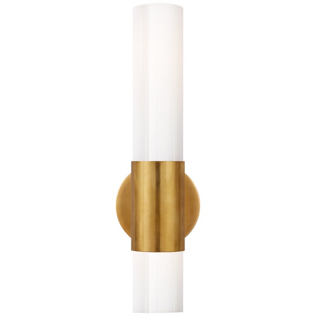 AERIN for Visual Comfort Signature Penz Medium Cylindrical Sconce in Hand-Rubbed Antique Brass with White Glass For Sale