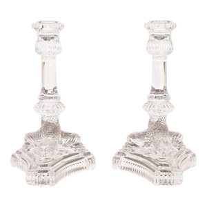 Tiffany & Co. Clear Crystal Candlesticks With Dragon Motif, Pair
