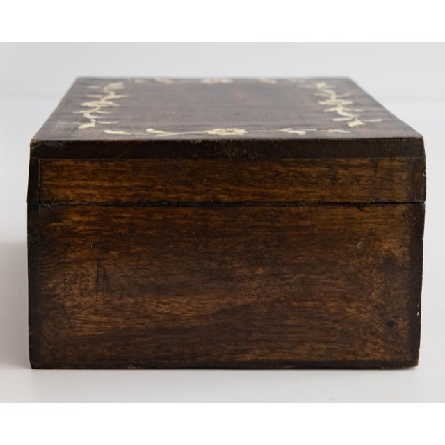 Antique English Walnut & Mother of Pearl Inlay Jewelry Box For Sale - Image 4 of 9