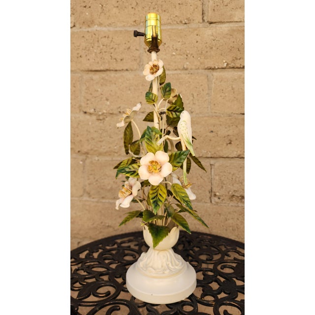 Cream Mid 20th Century Italian Tole Flora and Fauna Table Lamp For Sale - Image 8 of 16