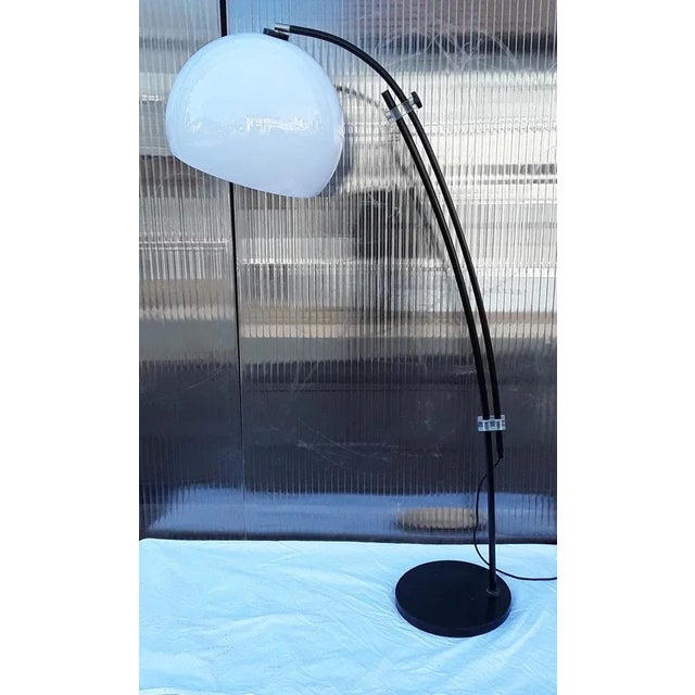 Vintage Adjustable German Arch Lamp from the 1970s with a Black Painted Metal Frame and White Plastic Screen, Unkns, in...