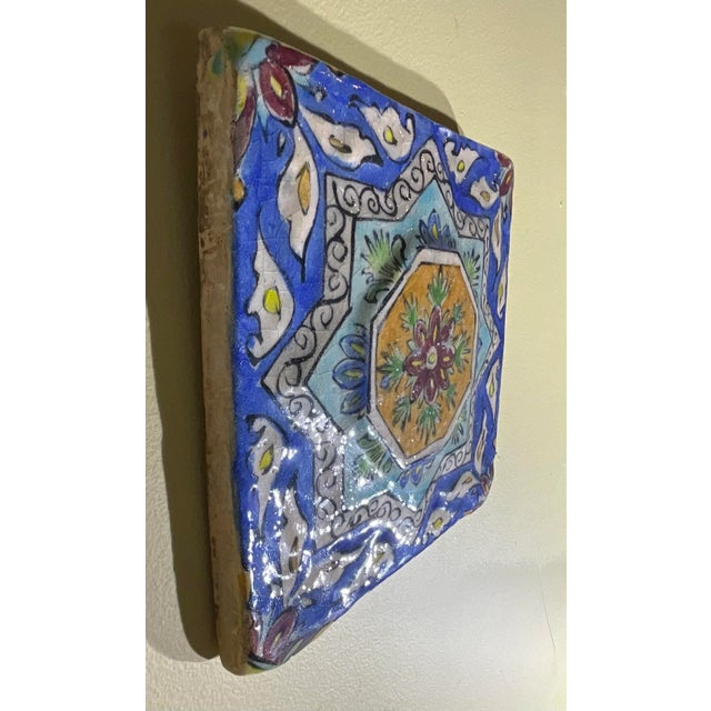 Ceramic Wall Hanging Vintage Square Embossed Persian Tile For Sale - Image 7 of 12