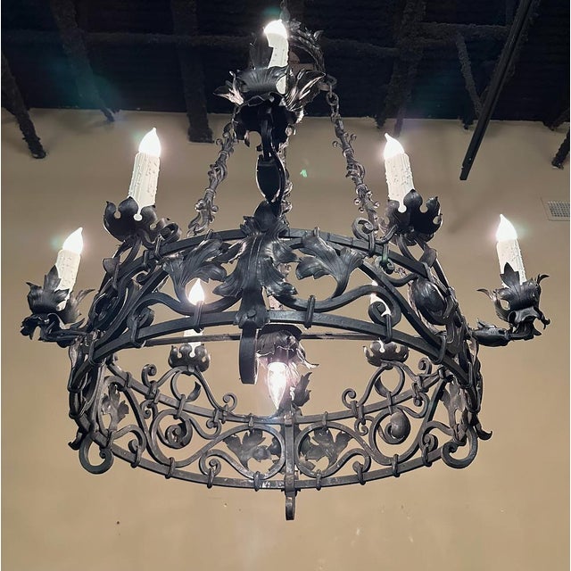 Early 20th Century Antique Italian Hand-Forged Wrought Iron Chandelier For Sale - Image 5 of 15