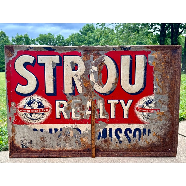 Vintage Strout Realty Advertising Tin Litho Sign For Sale - Image 13 of 14