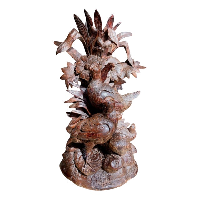 Black Forest Vase with Flowers and Four Birds, 1890s For Sale