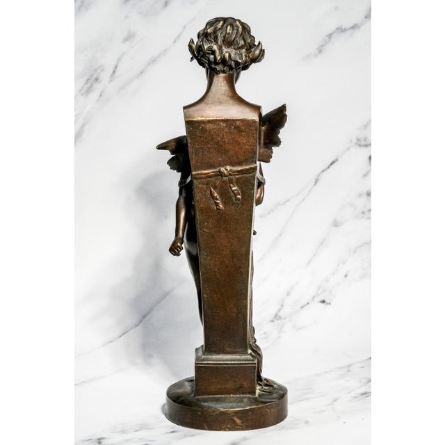 Amazing Large Antique French Bronze Statue After Félix Sanzel L’Amour Captif Cupid & Allegorical Neoclassical Figure Sculpture For Sale - Image 12 of 17