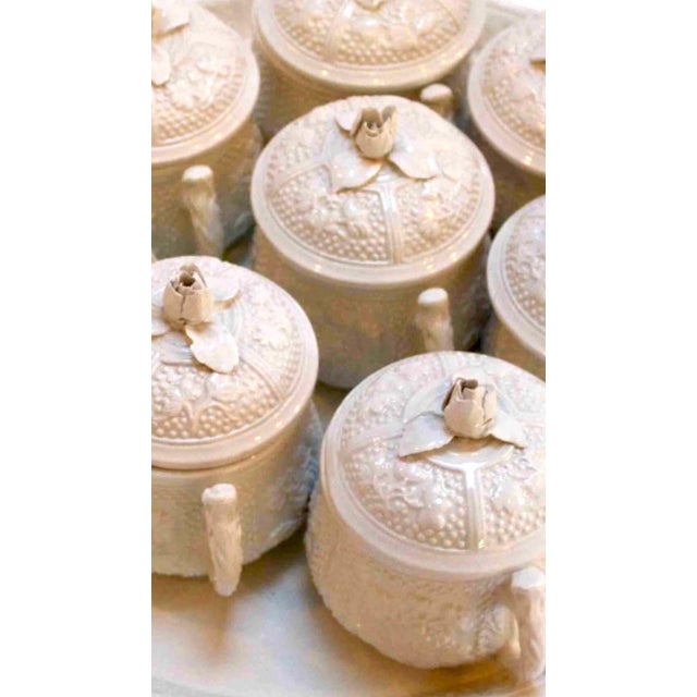 Vintage Italian Pot De Creme Set With Rosebud Lids & Serving Tray For Sale - Image 4 of 6