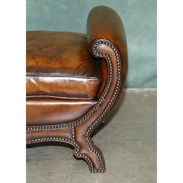 Brown Antique Edwardian Sculptural Leather Scroll End Ottomans, 1910, Set of 2 For Sale - Image 8 of 18