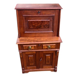 Walnut Victorian 2 Part Drop Front Desk For Sale