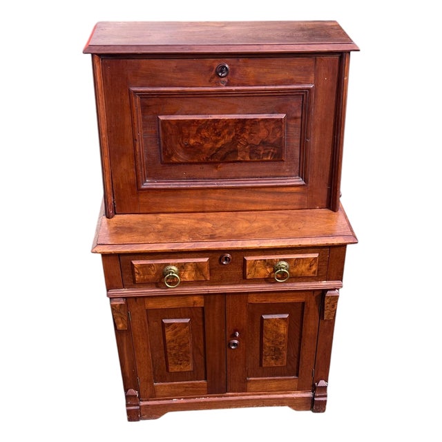 Walnut Victorian 2 Part Drop Front Desk For Sale