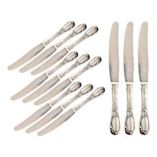 Mid 20th Century French Silverplate Dinner Knives - Set of 12 For Sale