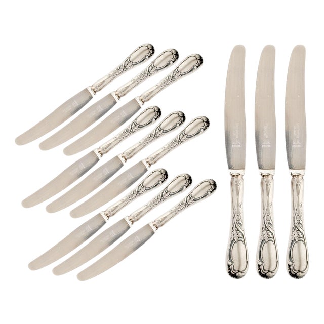 Mid 20th Century French Silverplate Dinner Knives - Set of 12 For Sale