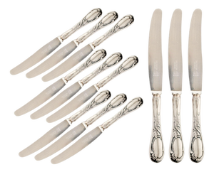 Mid 20th Century French Silverplate Dinner Knives - Set of 12