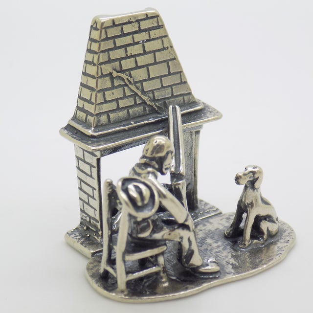 Vintage Italian Silver Hunter with Dog Fireplace Miniature Figurine, 1970s For Sale - Image 4 of 14