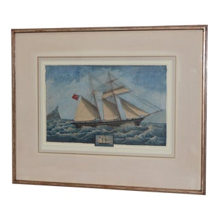 19th Century Chinese Export "Clipper Ship W/ Union Jack" Watercolor Painting For Sale