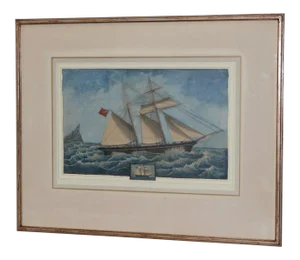 19th Century Chinese Export "Clipper Ship W/ Union Jack" Watercolor Painting