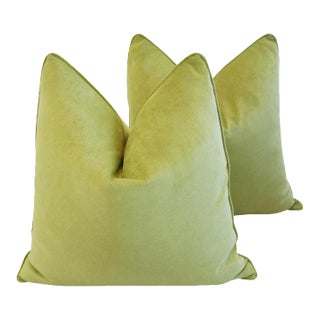 24" Custom Apple Green Velvet Feather/Down Pillows - Pair For Sale