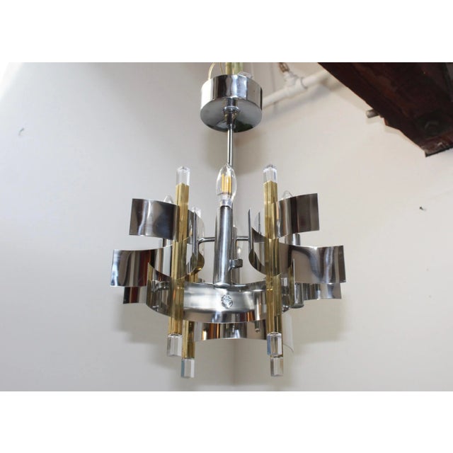 1970s Gaetano Sciolari Brass and Chrome Chandelier For Sale - Image 9 of 13