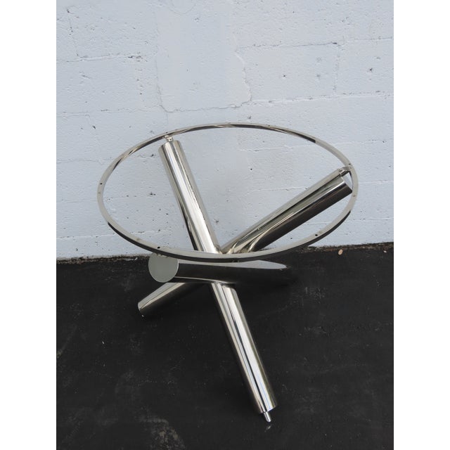 Milo Baughman Style Chrome Glass Top Jax Tables a Pair 6571 For Sale - Image 9 of 18