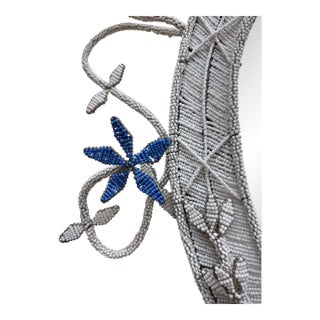 Hand Beaded Oval Mirror With Wired Floral Embellishments For Sale