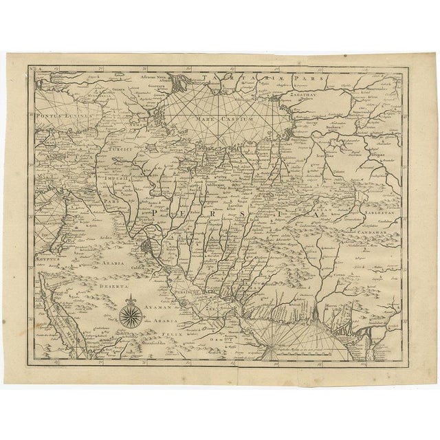 Rare untitled antique map of Persia. It covers from the Gulf of Suez eastward to Ahmedabad (Amadabad) in modern day...