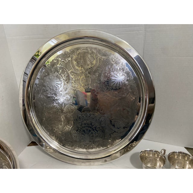 Vintage Silverplate Punch Bowl Monogram & Tray & Cup Set- 13 Pieces For Sale - Image 4 of 13