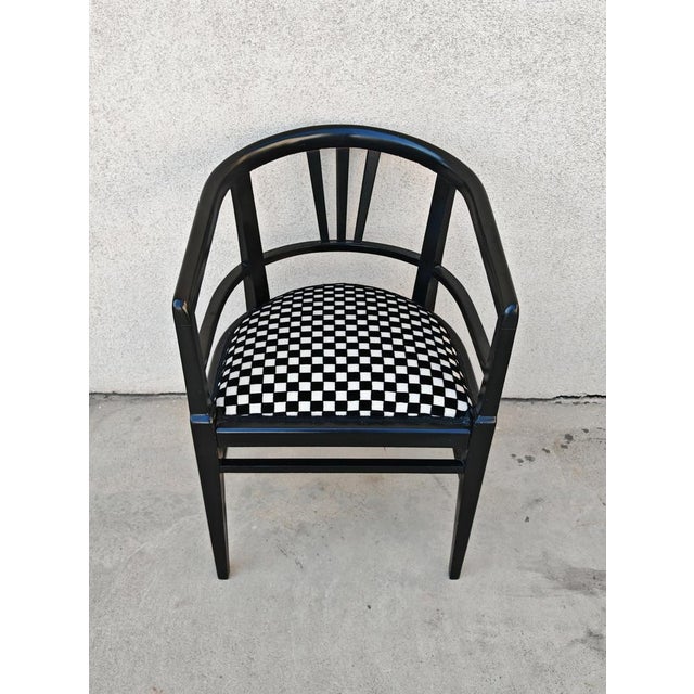 Jugendstil Armchairs in Black Lacquer and Chess Pattern Upholstery, 1890s, Set of 2 For Sale - Image 3 of 12