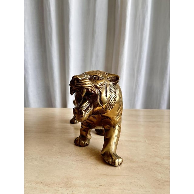 Gold Mid-Century Brass Handmade Tiger Sculpture, 1970s For Sale - Image 8 of 12