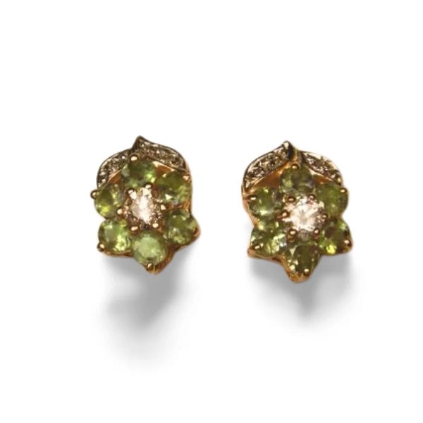 14K yellow gold floral stud earrings featuring 12 natural alexandrites total 1.6 carats and 8 brilliant round diamonds...