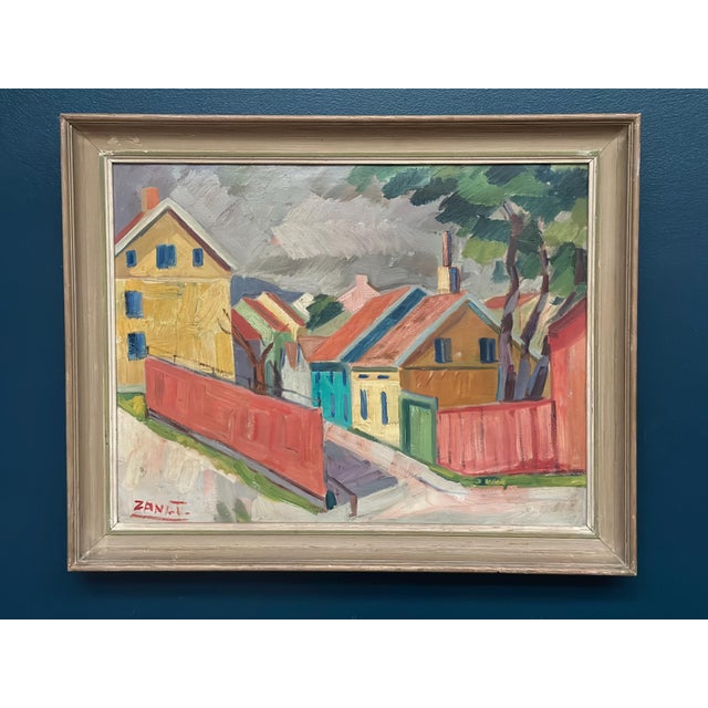 Original Swedish Oil on Canvas – “Houses and Trees” by Gustaf Börtner Zandt – Signed – Vintage & Framed – 75 × 60 cm...