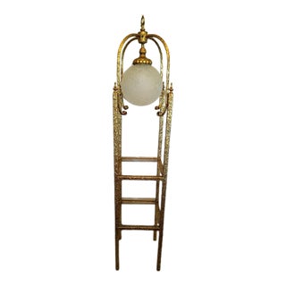 Hollywood Regency Gilded Wrought Iron Floor Lamp and Etagere For Sale