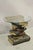 Vintage Figural Faux Stacked Book Form Round Glass Top Side Table. Item features an attractive "antiqued/distressed"...