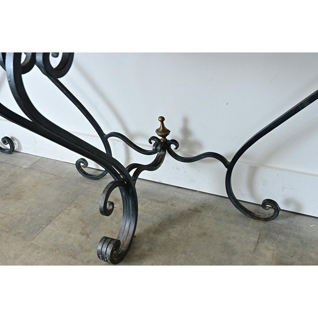 Early 20th Century French Pair of Onyx & Iron Demilune Consoles For Sale - Image 10 of 13
