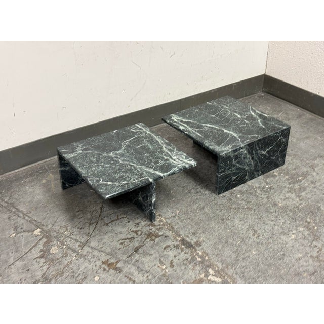 Stone Italian Marble Waterfall Edge Square Side Tables, Pair For Sale - Image 7 of 12