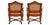A charming pair of wood armchairs featuring shaped frames, woven cane backs, and tailored tangerine-striped seats. The...