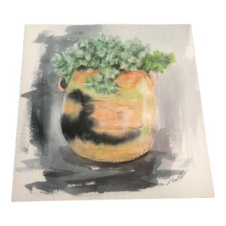 "Succulents by the Pool" Contemporary Signed Original Mixed-Media Painting by Nancy Smith For Sale