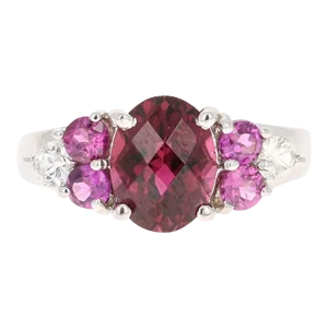 3.76 Carat Tourmaline Garnet Sapphire Diamond White Gold Ring Size 7