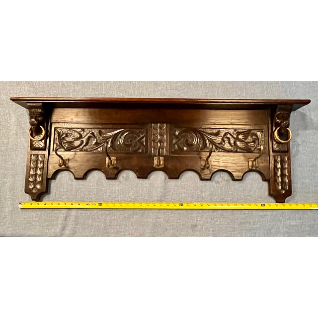 Antique Gothic Lions Head Wall Shelf Coat & Hat Rack For Sale - Image 4 of 18