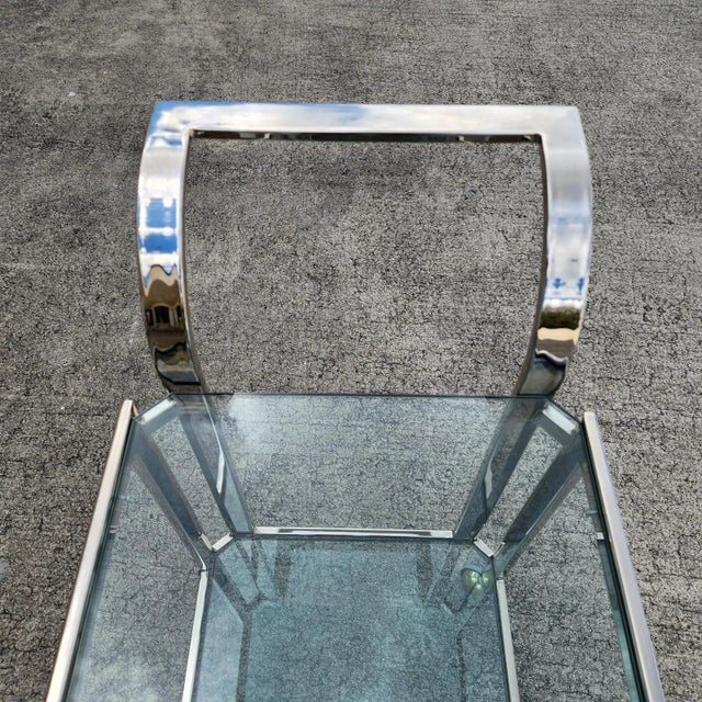 MCM Milo Baughman Style Chrome Bar Serving Cart 1970s For Sale - Image 16 of 18