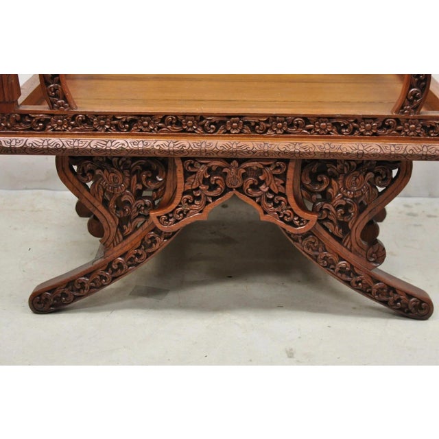 Wood Vintage Chinoiserie Carved Teak Wood Howdah Elephant Saddle Accent Chair For Sale - Image 7 of 12