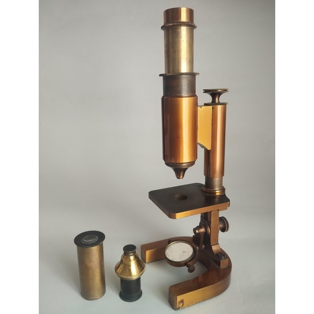 Rare antique monocular brass microscope by the renowned makers Beneche & Wasserlein, Berlin. Serial number 975, dating...