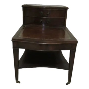 1960s Mahogany Wood Step Back Side Table Leather Inlay Wheels Tiered 2 ...
