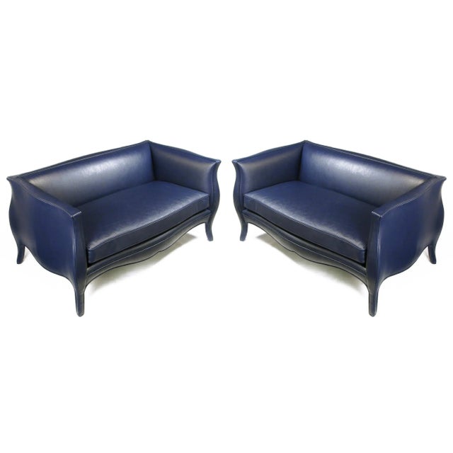 Richard Himmel Lutece Settees in Blue Edelman Reptile Patterned Calfskin - a Pair For Sale - Image 10 of 10