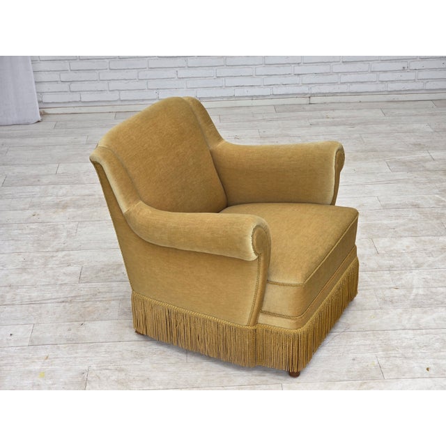 Danish Armchair with Velour Upholstery and Oak Legs, 1970s For Sale - Image 12 of 18