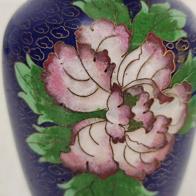 Metal Chinese Cloisonné Floral Brass Vase 6.25" For Sale - Image 7 of 8