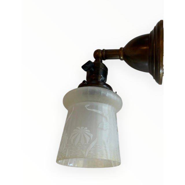 Brass 1920s Tropical Sunset Acid Etched Wall Sconce For Sale - Image 8 of 11